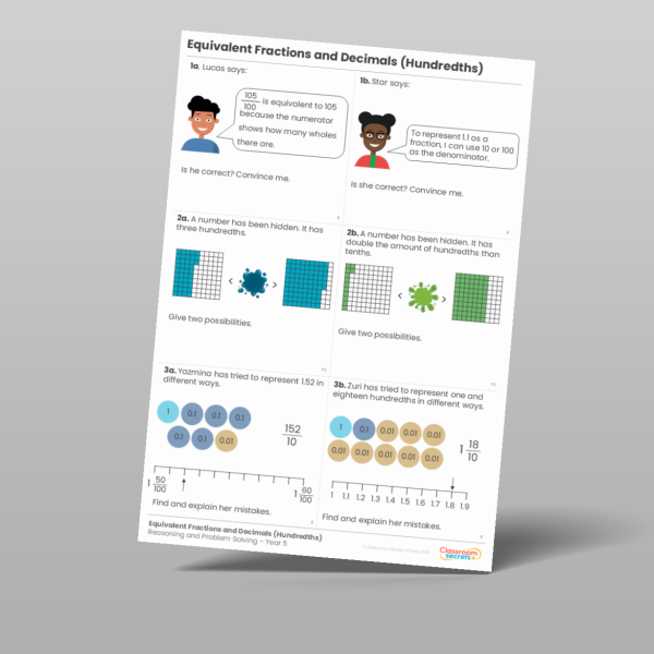 Year 5 Equivalent Fractions And Decimals Hundredths Reasoning And ...