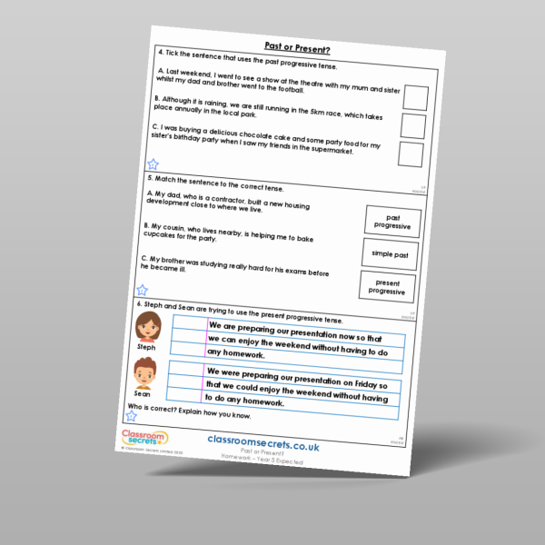 Year 5 Past Or Present Homework Resource | Classroom Secrets