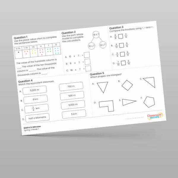 An image of the Spring 2 Week 1 Maths in Minutes Resource