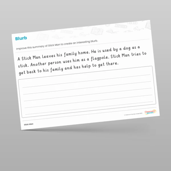 An image of the Stick Man Writing Unit Blurb and Book Review Resource