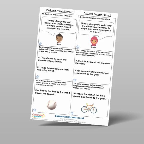 An image of the Past and Present Tense 1 Application and Reasoning Resource