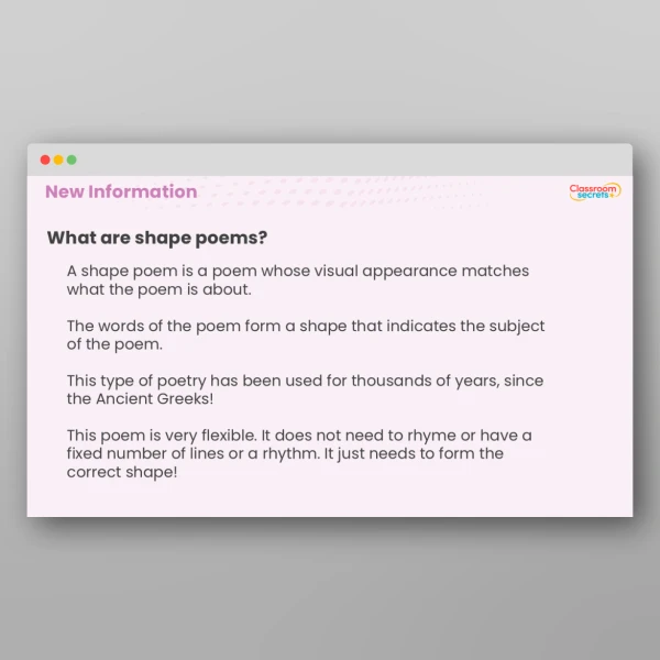 An image of the Shape Poems Activity Resource
