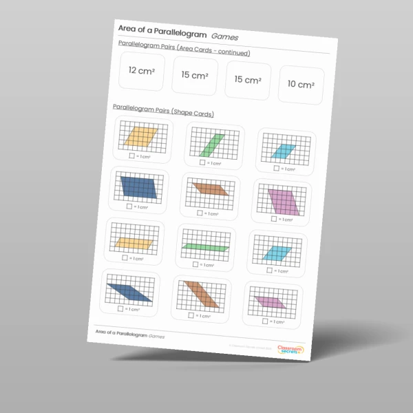 An image of the Area of a Parallelogram Tutor Game Resource