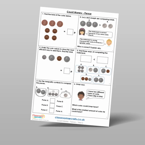 An image of the Count Money - Pence Mixed Activity Resource