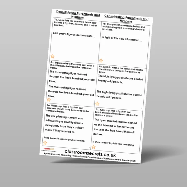 An image of the Consolidating Parenthesis and Hyphens Application and Reasoning Resource