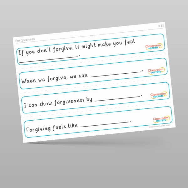 An image of the Values - Forgiveness Stem Sentences Resource