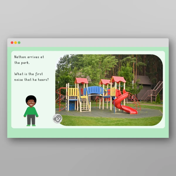 An image of the Phase 1 Phonics Environmental Sounds Sound Story Park PPT Resource