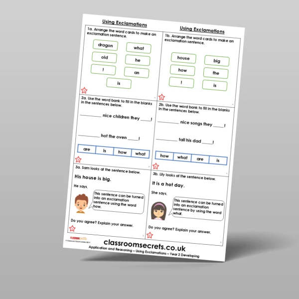 An image of the Using Exclamations Application and Reasoning Resource