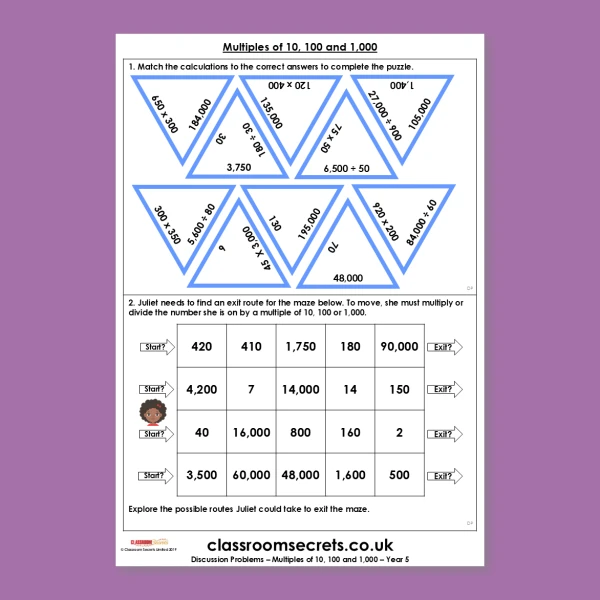 An image of the Multiples of 10, 100 and 1,000 Discussion Problem Resource