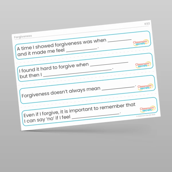 An image of the Values - Forgiveness Stem Sentences Resource