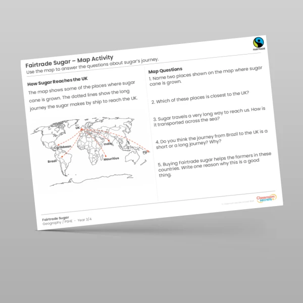 An image of the Fairtrade Sugar Comprehension and Map Activity Resource