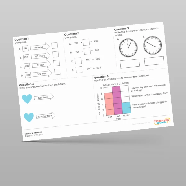 An image of the Autumn 2 Week 6 Maths in Minutes Resource