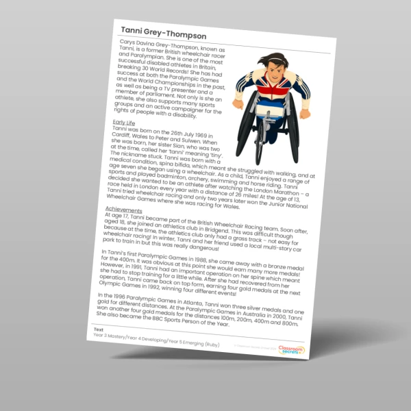 An image of the Tanni Grey-Thompson Ruby Guided Reading Pack Resource