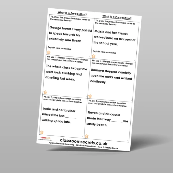 An image of the What is a Preposition? Application and Reasoning Resource