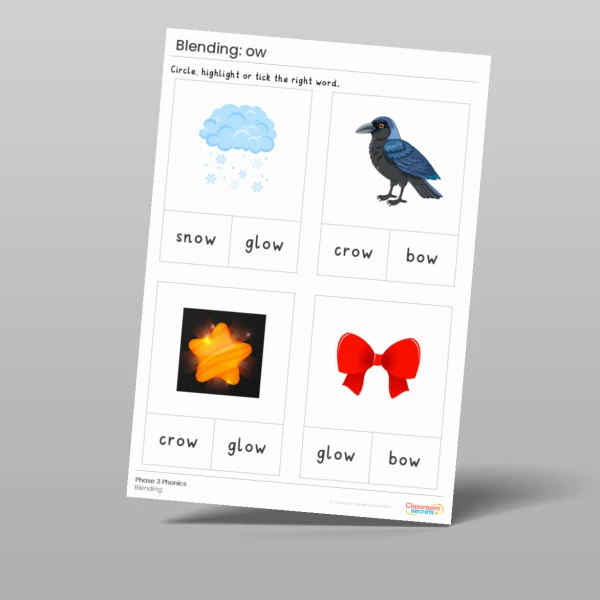 An image of the Phonics Blending Activities: ow Resource