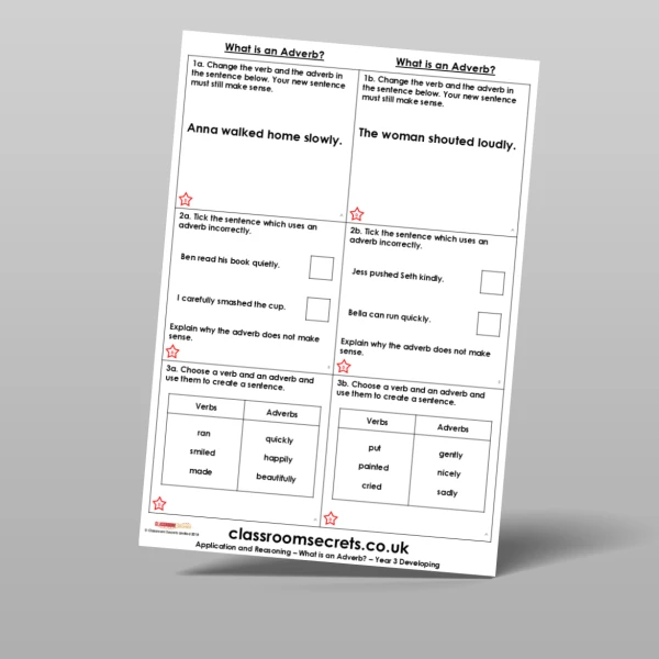 An image of the Free What is an Adverb? Application and Reasoning Resource