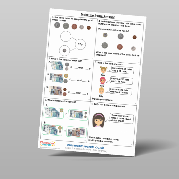 Year 2 Make The Same Amount Prior Learning Resource | Classroom Secrets