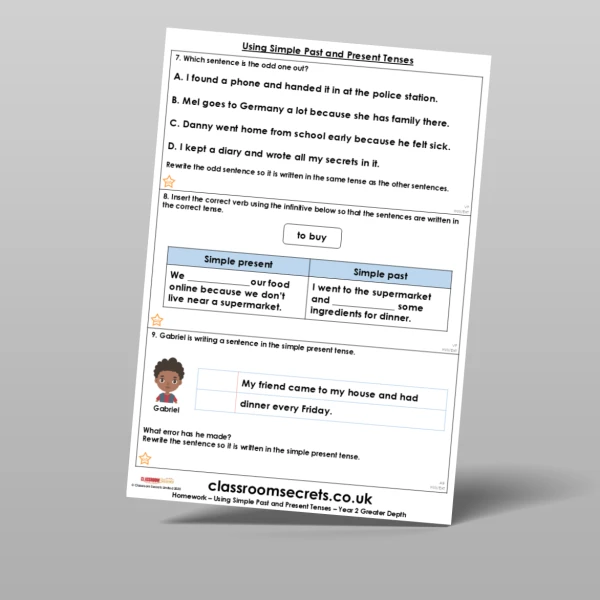 An image of the Using Simple Past and Present Tenses Homework Resource