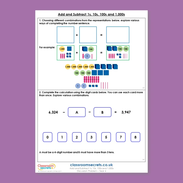 Year 4 Add and Subtract 1s 10s 100s and 1000s Addition and Subtraction Deeper Reasoning Discussion Problem