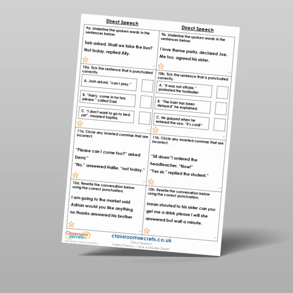 An image of the Direct Speech Varied Fluency Resource