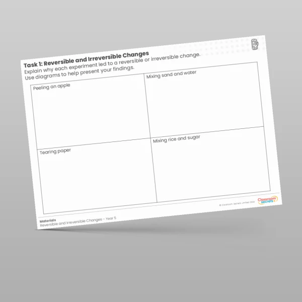 An image of the Lesson 5: Reversible and Irreversible Changes Worksheet Resource