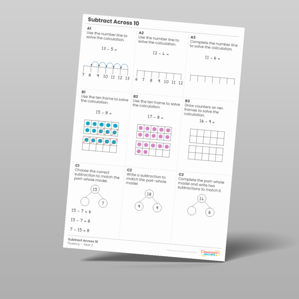 Year 2 Subtract Across 10 Fluency Matrix Resource | Classroom Secrets