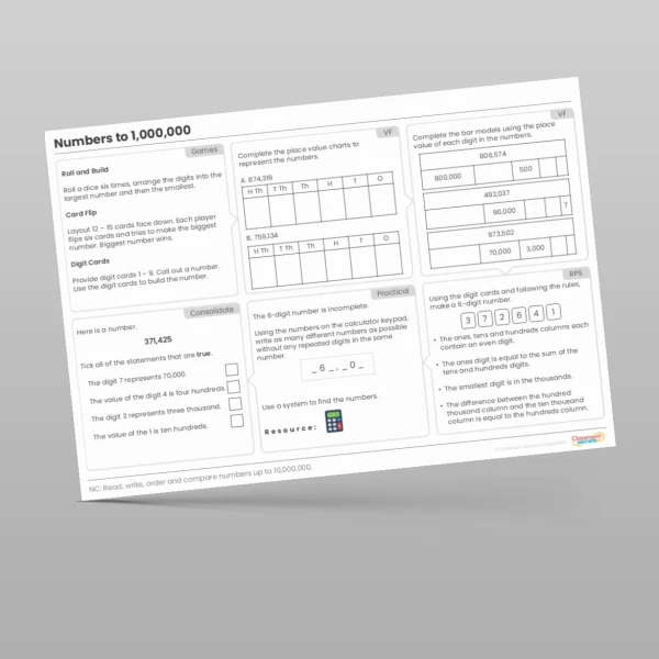 An image of the Numbers to 1,000,000 Tutor Mat Resource