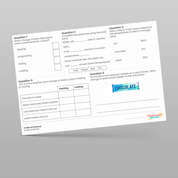 An image of the States of Matter 5-Minute Science Resource