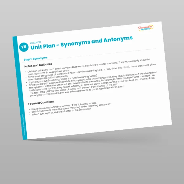 An image of the Synonyms and Antonyms Unit Plan Resource