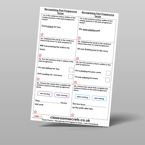 An image of the Recognising Past Progressive Tense Varied Fluency Resource