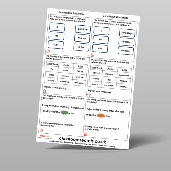 An image of the Consolidating Root Words Application and Reasoning Resource