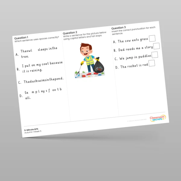 An image of the 5-Minute GPS Autumn 1 Week 5 Resource