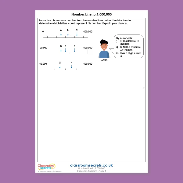 Year 5 Number Line to 1,000,000 Place Value Deeper Reasoning Discussion Problem