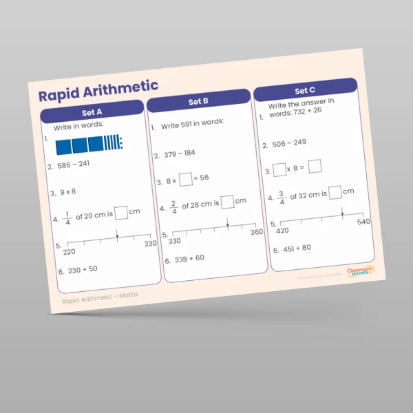 An image of the Spring 1 Week 6 Rapid Arithmetic Resource
