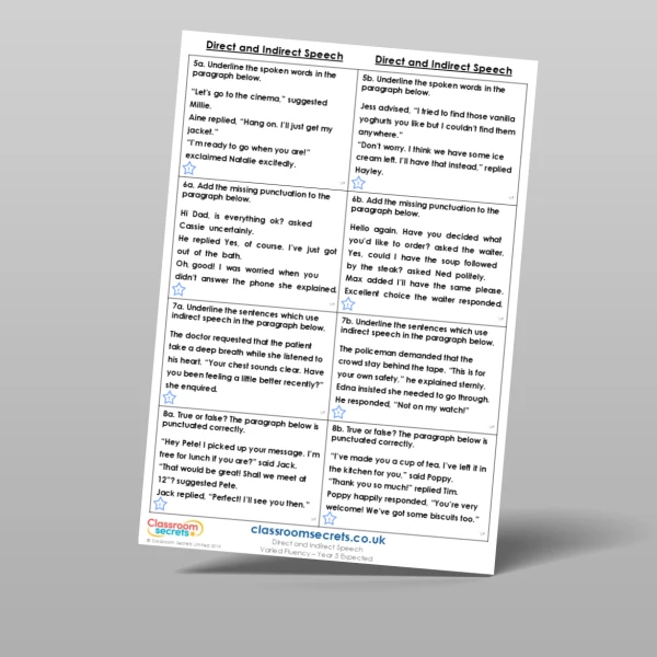 An image of the Direct and Indirect Speech Varied Fluency Resource