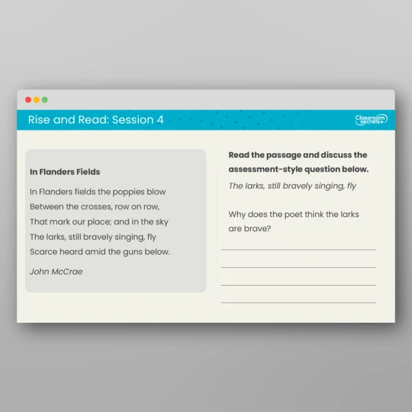 An image of the Rise and Read Remembrance Day Resource
