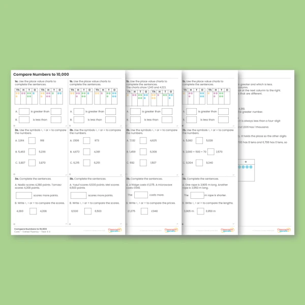 Year 4 Compare Numbers to 10,000 Varied Fluency