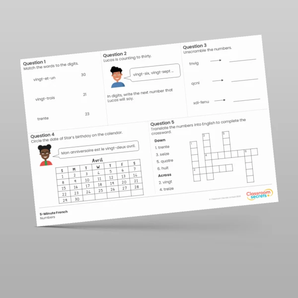 An image of the 5-Minute French Numbers Resource