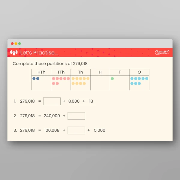 An image of the Partition Numbers to 1,000,000 Teaching PPT Resource