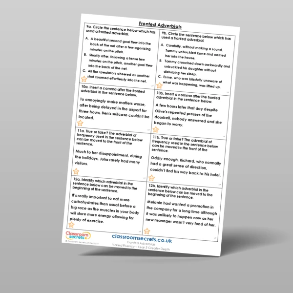An image of the Fronted Adverbials Varied Fluency Resource