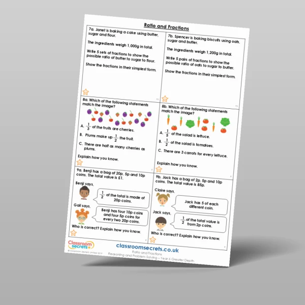 An image of the Ratio and Fractions Reasoning and Problem Solving Resource
