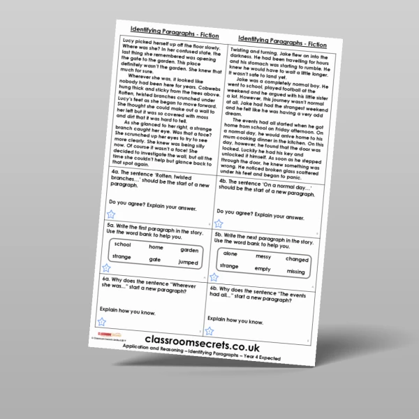 An image of the Identifying Paragraphs Application and Reasoning Resource