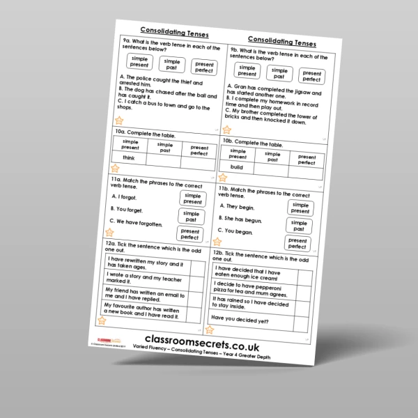 An image of the Consolidating Tenses Varied Fluency Resource