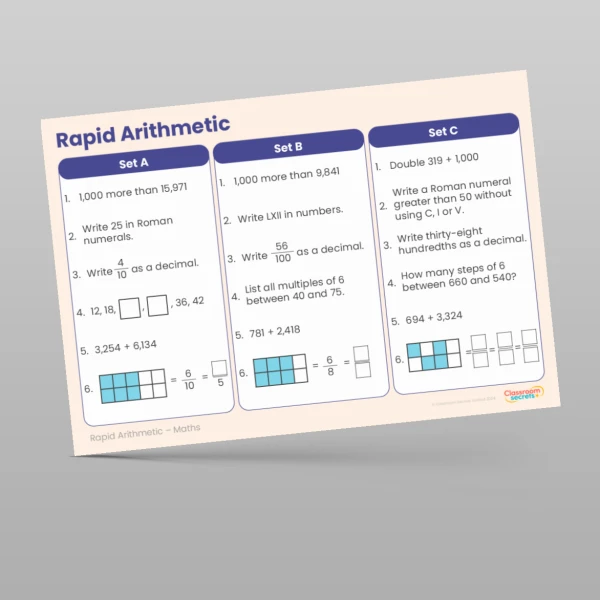 An image of the Autumn 2 Week 1 Rapid Arithmetic Resource