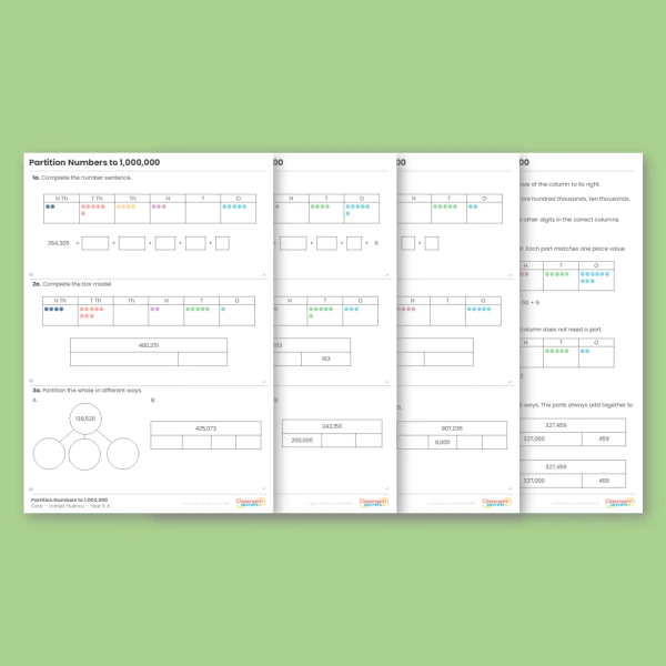 Year 5 Partition Numbers to 1,000,000 Place Value Varied Fluency