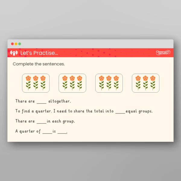 An image of the Find a Quarter of a Quantity Teaching PPT Resource