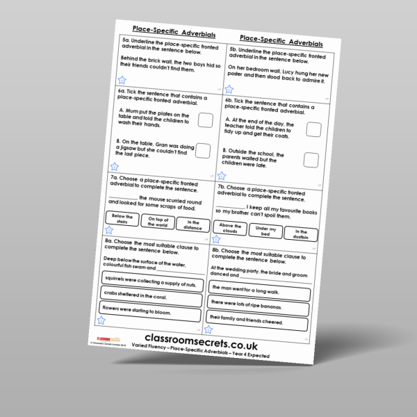 Year 4 Place Specific Adverbials Varied Fluency Resource | Classroom ...