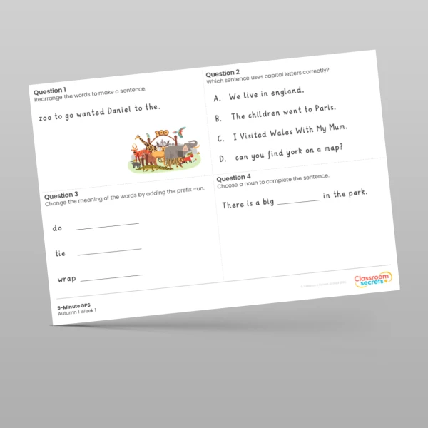 An image of the Free 5-Minute GPS Autumn 1 Week 1 Resource