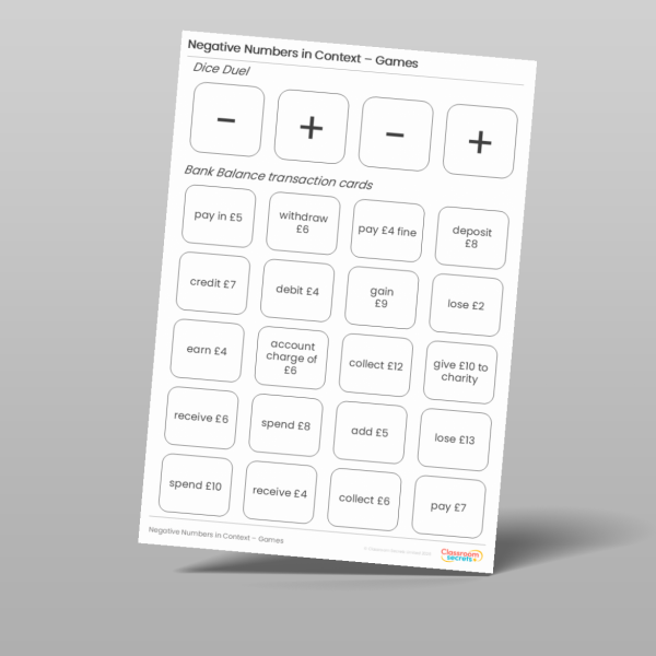 Cs Tutors Negative Numbers In Context Tutor Game Resource | Classroom ...
