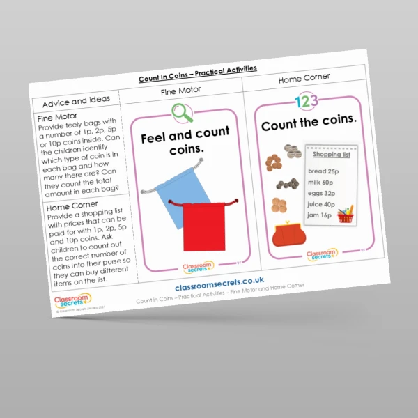 An image of the Count in Coins Practical Activities Resource
